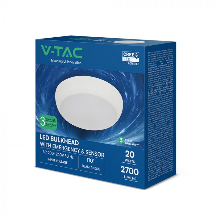 VT-8633 20W LED DOME LIGHT(EMERGENCY/SENSOR) SAMSUNG CHIP CCT RD IP65 ...